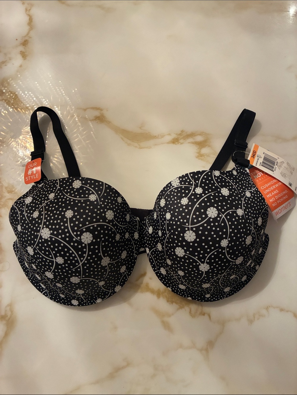 Warner's Black & White Floral Dot T-Shirt Bra